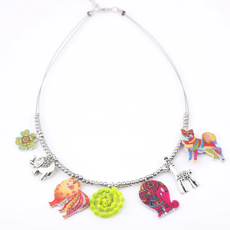 Bonsny, Новинка 2016, слон, собака, весеннее стильное ожерелье с железным цветком, модное ожерелье и подвеска для девочек, женское милое ожерелье-цепочка
