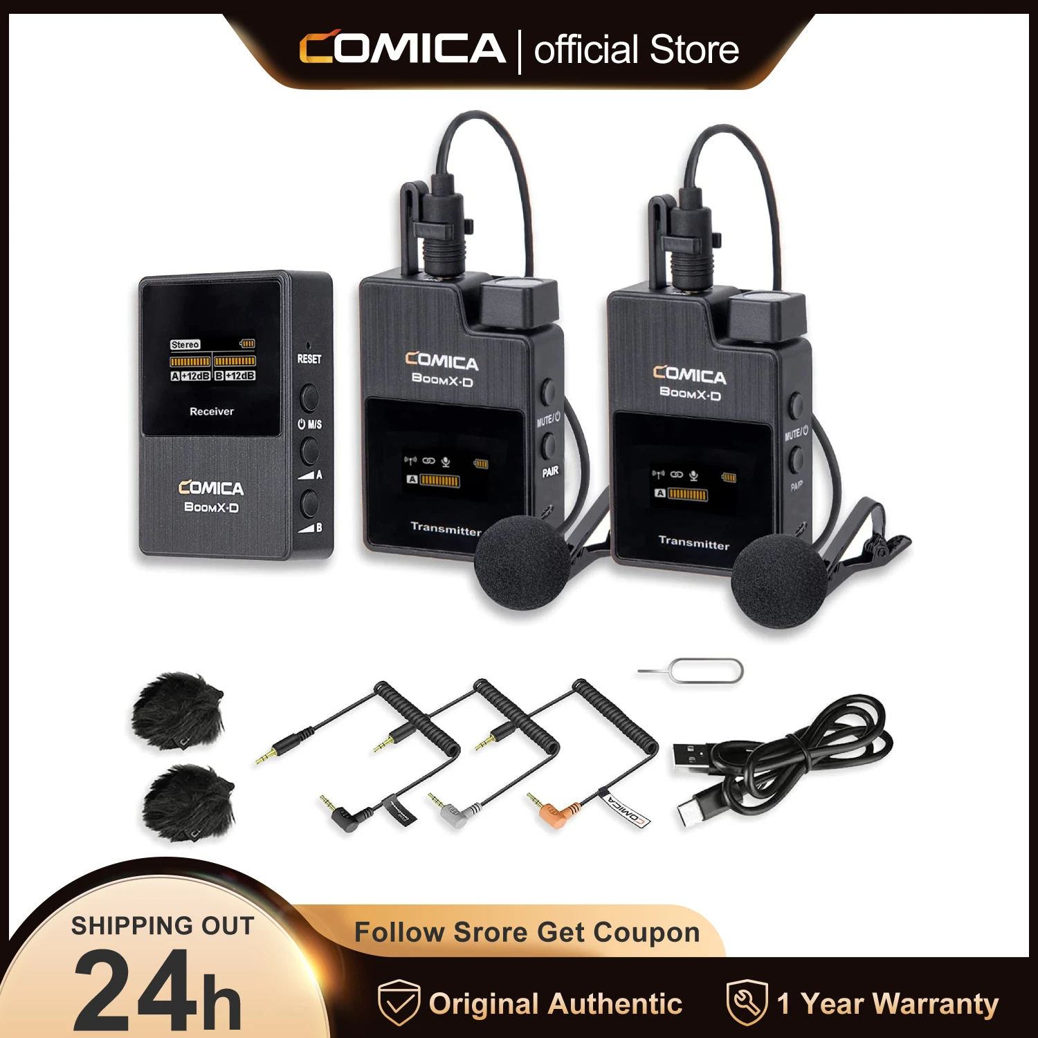 Comica BoomX-D 2.4G Беспроводной микрофон, двухканальный микрофон с лацканами, Конденсаторный петличный микрофон для ПК, камеры смартфона Youtube