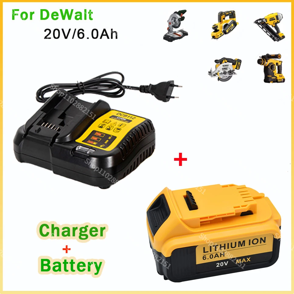 6.0Ah Для Dewalt DCB200 20V 6000mAh Сменный аккумулятор, Совместимый с аккумулятором для инструментов Dewalt 18V/20V + зарядное устройство