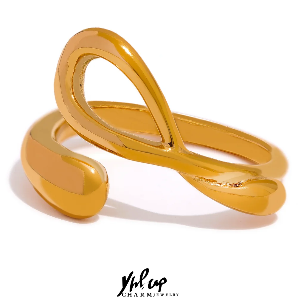 Yhpup Модное креативное кольцо из нержавеющей стали 316 Цвета золота 18 Карат с нерегулярной текстурой, Водонепроницаемые ювелирные изделия высокого качества, Новинка для женщин