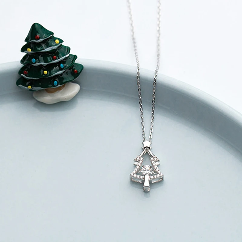 IOGOU Модный сверкающий 100% Кулон из стерлингового серебра S925 Пробы, ожерелья в виде Рождественской елки для женщин, Вечерние подарки для девочек, ювелирные изделия