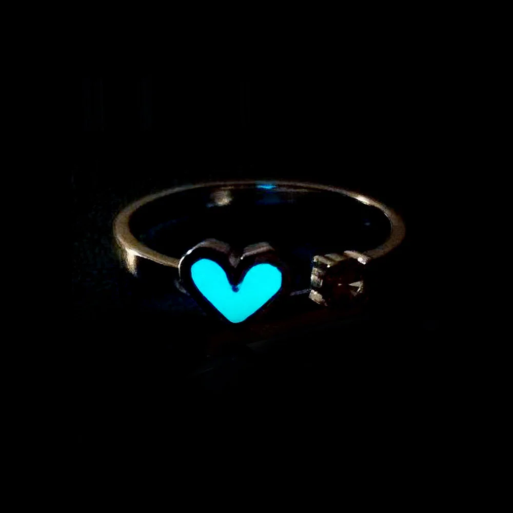 Креативное Милое Светящееся кольцо с Сердечком из Страз, Регулируемое Светящееся В Темноте Кольцо для Влюбленной Пары Holloween, Подарок Для Мужчин И Женщин