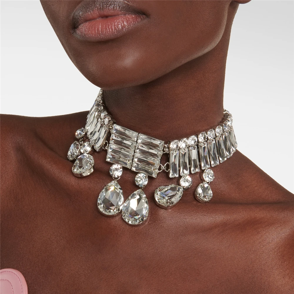 Модное Многорядное Прозрачное Ожерелье с кристаллами в виде капли воды из блестящего горного хрусталя, Женское ожерелье с подвеской в виде капли
