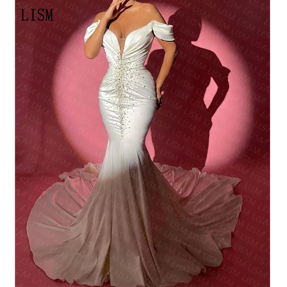 LISM Женские платья для выпускного вечера в стиле Русалки с открытыми плечами, Элегантные бусы в виде Сердца, Vestidos De Fiesta Elegantes Para Mujer 2023