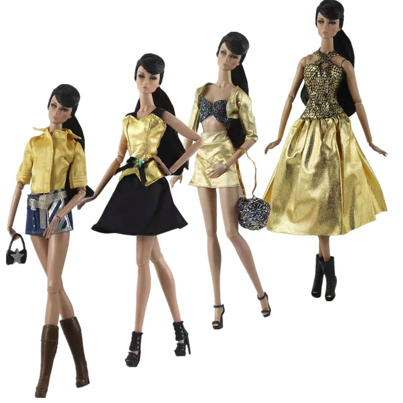 Косплей Золотая кукла Одежда для Барби Комплекты Одежды Модный Жилет Юбка Сумочка Платье для Барби Одежда 1/6 Аксессуары для кукол BJD