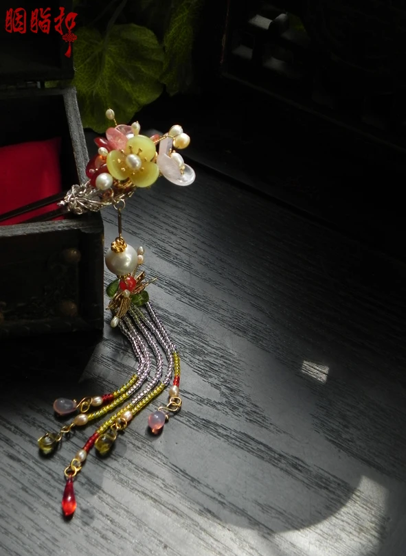 Винтажная палочка для волос ручной работы из натурального камня с радужным цветком, аксессуары для костюма Hanfu Cos, Украшения для волос Невесты