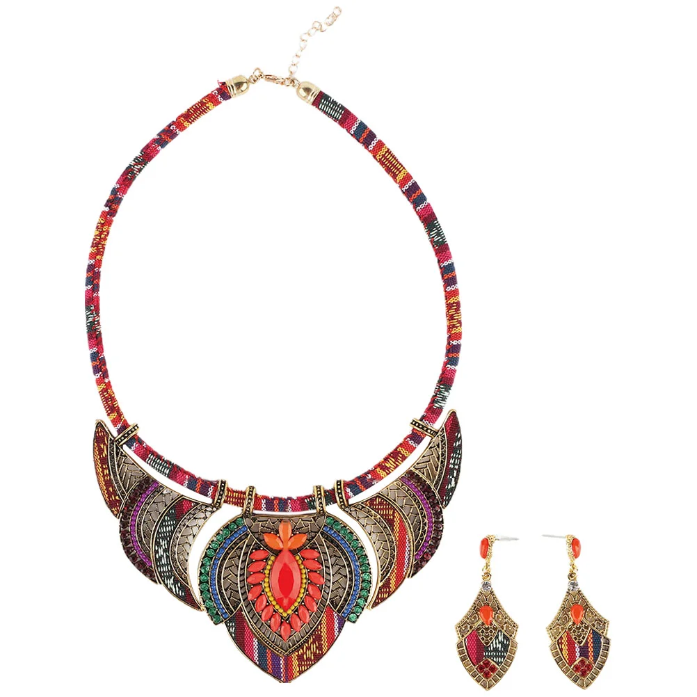 Этническое ожерелье в стиле Бохо, серьги, эффектный женский богемный массивный ювелирный костюм