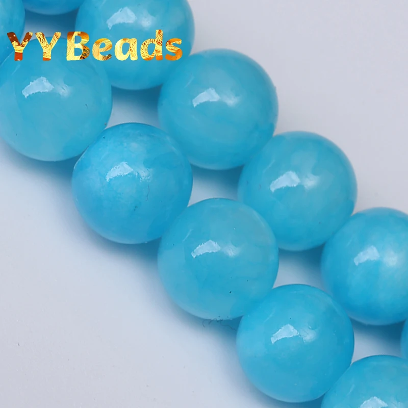 100% Натуральный Небесно-Голубой Нефритовый Камень Blue Jades Бусины Из Халцедона Круглые Свободные Бусины Для Изготовления Ювелирных Изделий Серьги Ожерелье 15 