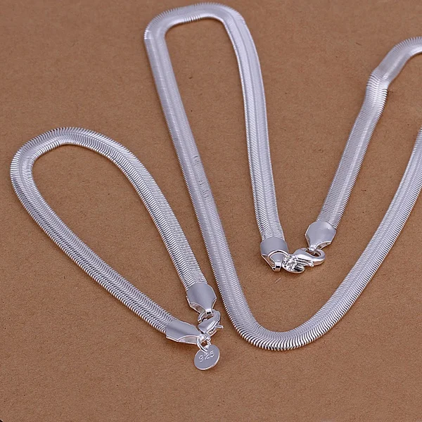 высококачественная 6 мм плоская мягкая цепочка в виде змеи, модный серебристый цвет, женское мужское свадебное ожерелье, браслеты, ювелирный набор с, S084
