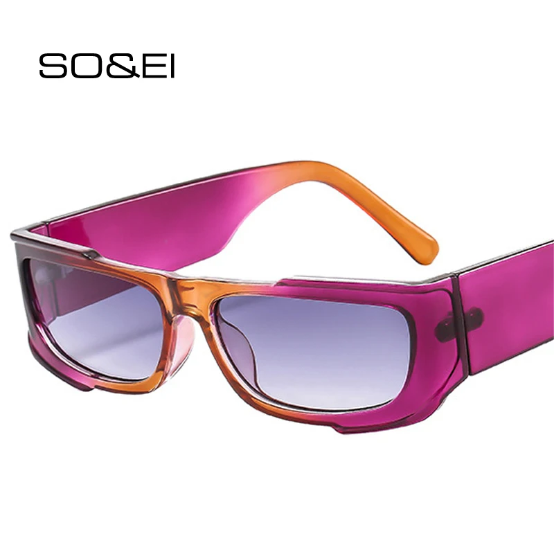 SO & EI Модные Прямоугольные Двухцветные Женские Солнцезащитные очки Ретро Градиентных оттенков UV400 Мужские солнцезащитные Очки цвета Шампанского