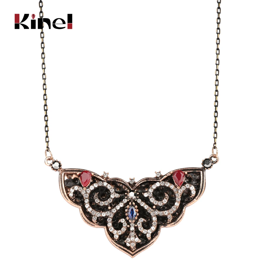Винтажное ожерелье Kinel Boho для женщин, полое ожерелье с подвеской в виде хрустального цветка, ювелирное изделие из античного золота