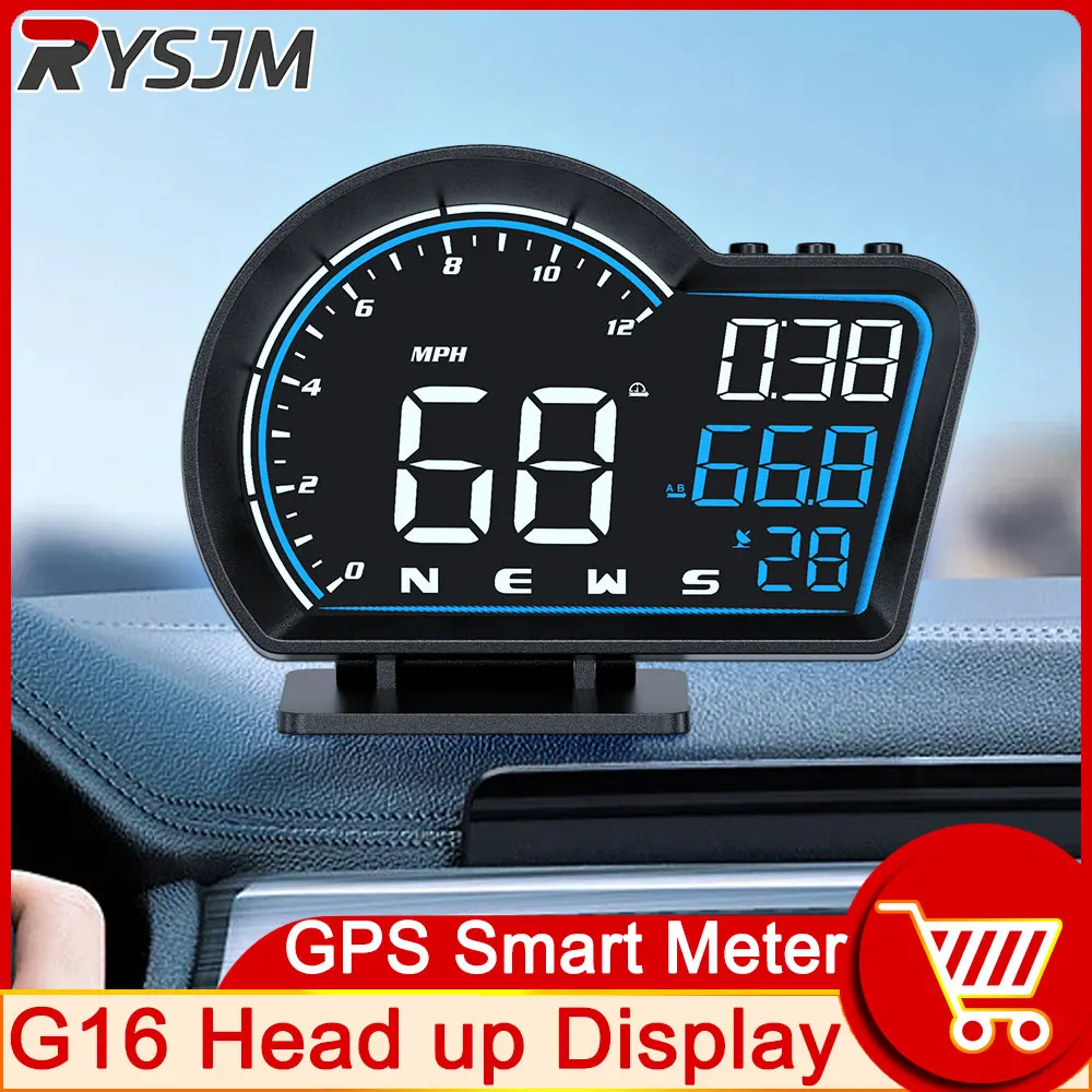 HD G16 Автомобильный GPS HUD Головной дисплей Спидометр Одометр Охранная сигнализация Многофункциональный бортовой компьютер Автомобильная электроника