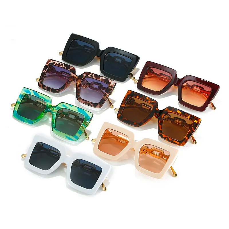 Модные солнцезащитные очки с цепочкой в большой квадратной оправе 2022, фирменный дизайн, Защита от ультрафиолета UV400, Повседневные солнцезащитные очки для взрослых, женщин, мужчин