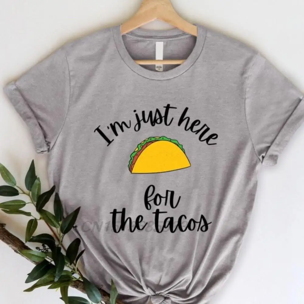 I'm Just Here Roll The Tacos / Женские Забавные футболки с графическим рисунком Унисекс, Винтажные хлопковые футболки Премиум-класса Для Взрослых, Удобные Топы Оверсайз