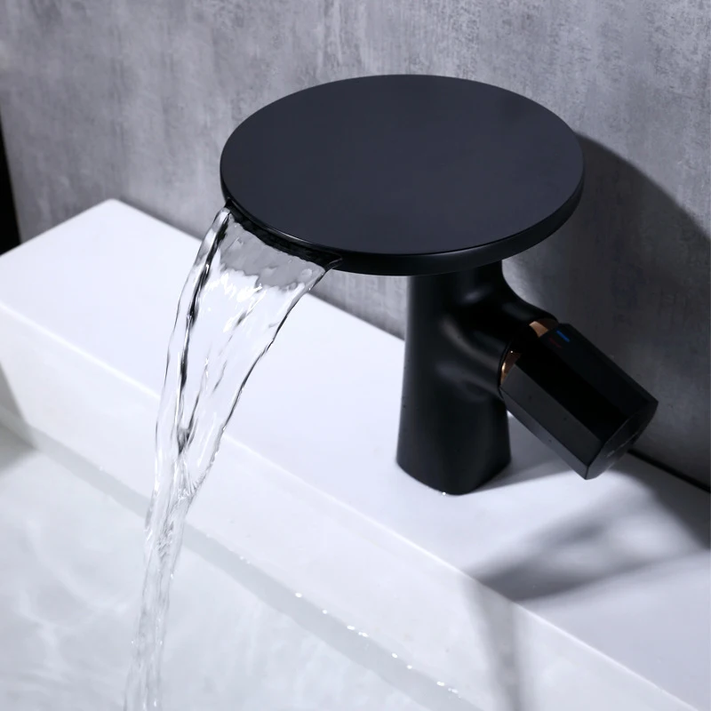 Новейший черный латунный водопадный кран для раковины в ванной комнате с одной ручкой и одним отверстием, кран для раковины с холодной и горячей водой mxier высшего качества