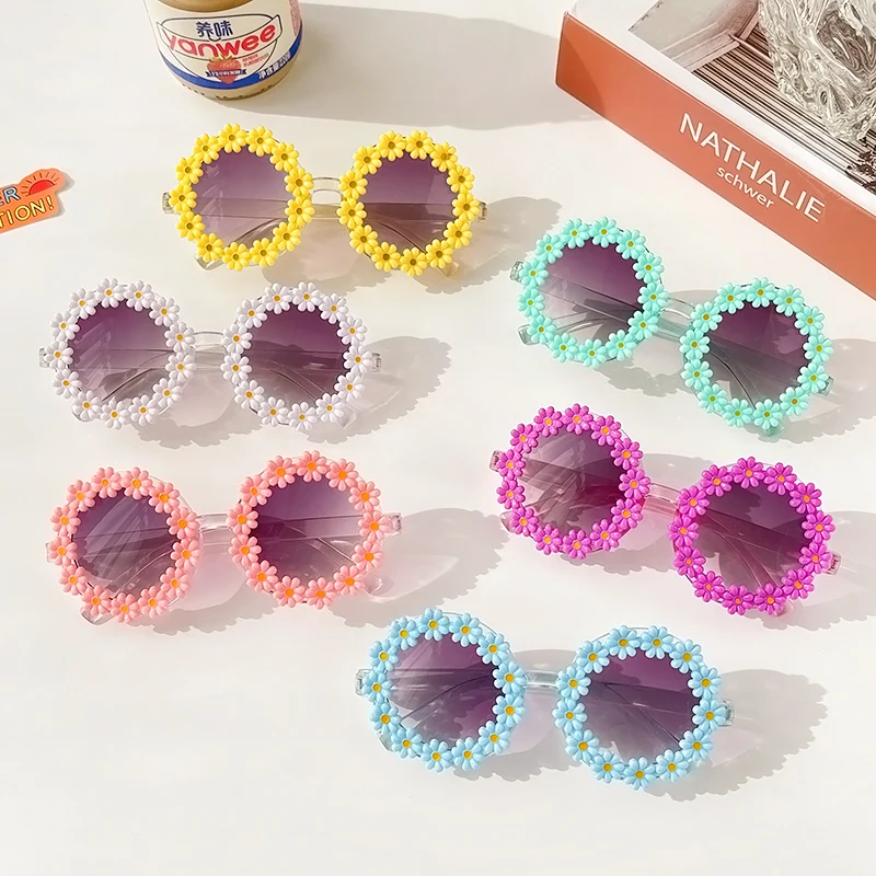 Новые детские Солнцезащитные очки Детские Круглые Солнцезащитные очки в цветочек Для девочек И мальчиков Детские Спортивные очки UV400 для защиты от Солнца на открытом воздухе