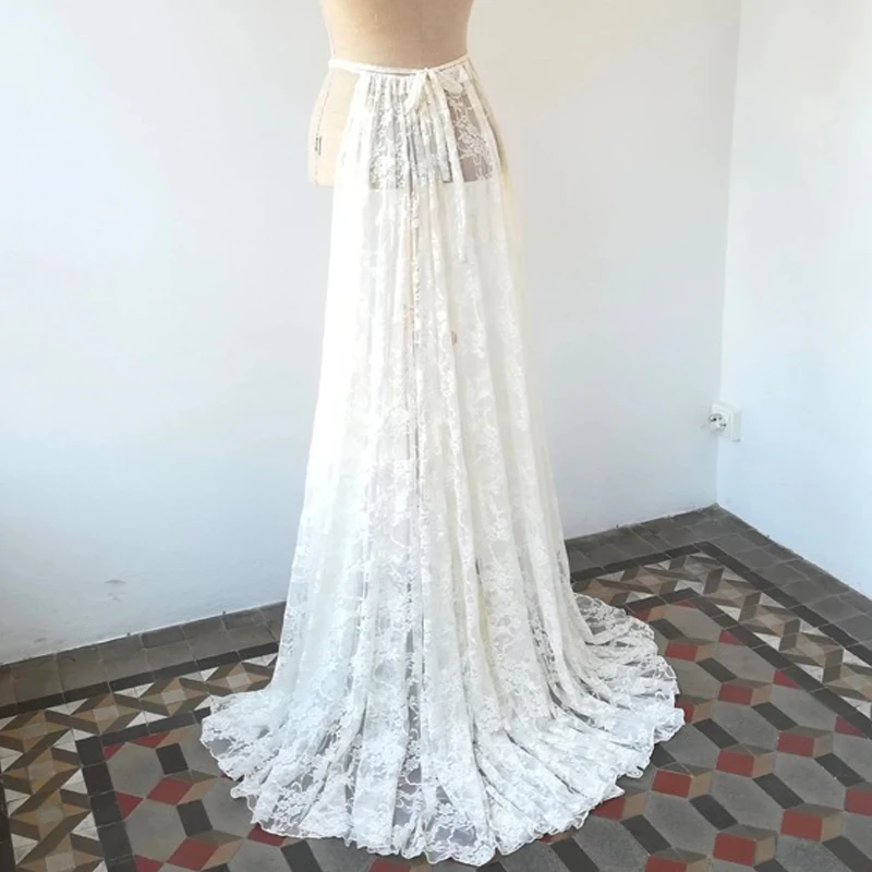 Свадебная юбка со съемным шлейфом из белого кружева JIERUIZE для платьев, свадебная верхняя юбка