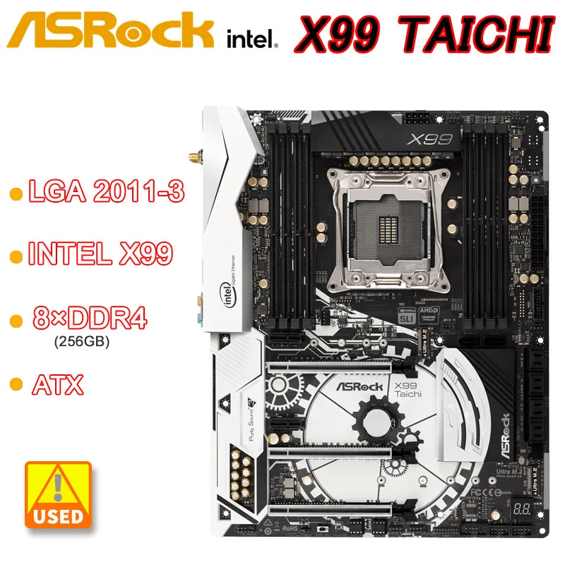 Материнская плата X99 ASRock X99 Taichi Motherboar LGA 2011-3 8 × DDR4 256GB 2 × M.2 USB3.1ATX Для процессора Core i7/i5/i3 7/6-го поколения