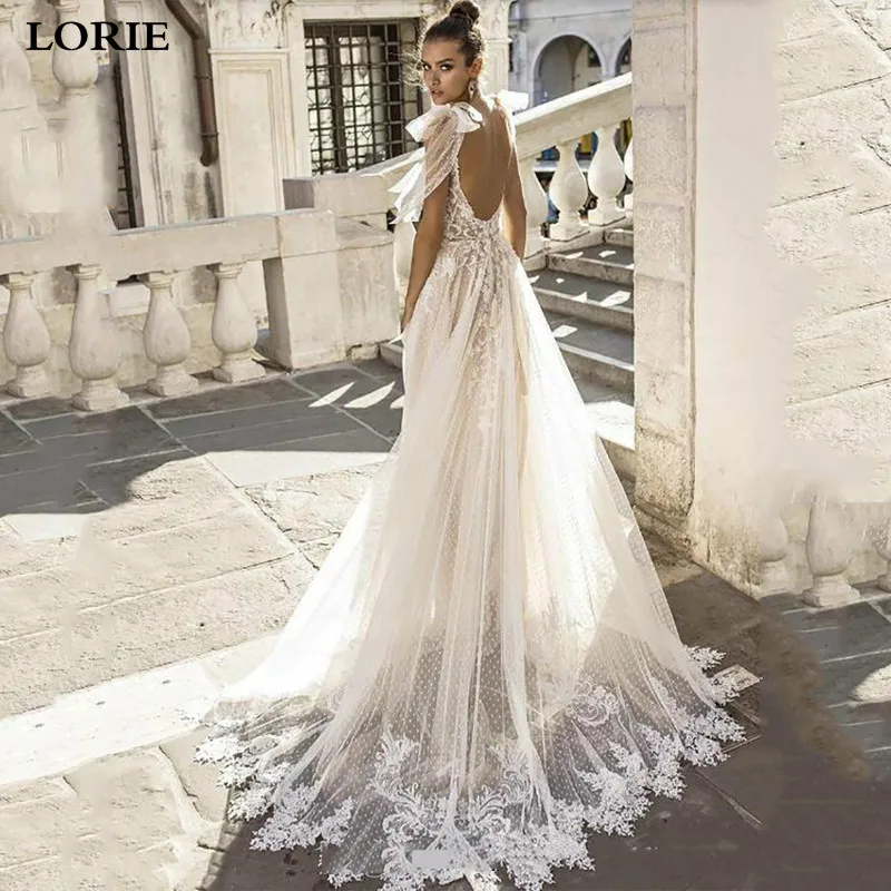Кружевное Свадебное платье LORIE Boho 2019, Тюлевые аппликации с V-образным вырезом, Платья Невесты, Сексуальное Свадебное платье с открытой спиной, Vestidos de novia
