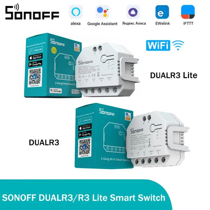 SONOFF DUALR3/R3 Lite DIY WiFi Smart Switch 2 Банды Двойной Релейный Модуль С Контролем измерения мощности Через eWeLink Alexa Google Home