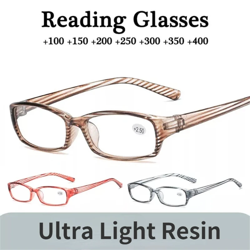 Очки Мужские Полосатые Очки для Пресбиопии, Ультралегкие Очки для Дальнозоркости из смолы, 2022, Очки для чтения по рецепту Женщин от + 100 до + 400