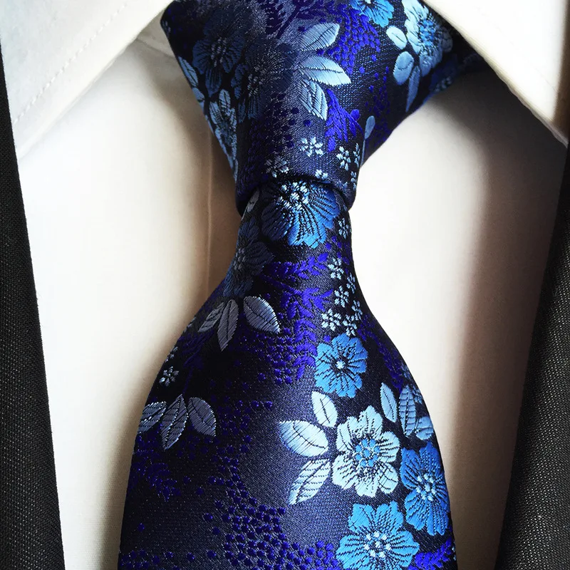 Синий Мужской галстук 2018, Жаккардовые Шелковые галстуки, Модные цветочные галстуки для мужчин, 8 см Corbatas