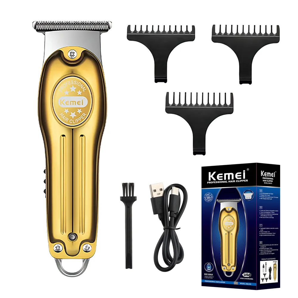 Триммер для волос Kemei Для мужчин с металлическим корпусом Машинка для стрижки волос Перезаряжаемая Электрическая Машинка для стрижки волос Бытовая Парикмахерская