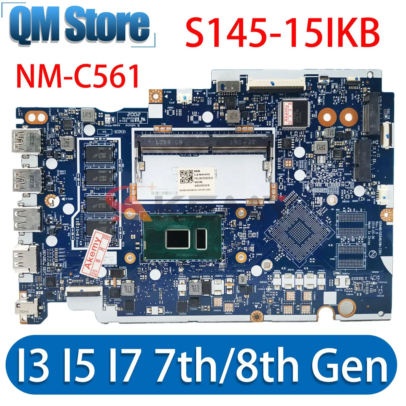 Материнская плата GS44B GS54B NM-C561.Для материнской платы otebook'а ideapad S145-15IKB V15-IKB.С процессором I3/I5/I7. 4 ГБ оперативной памяти. 100% тестовая работа