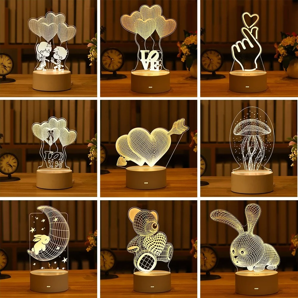 3D Ночник Настольный ночник для мальчиков и девочек, Праздничный подарок на День Святого Валентина, Свадебная декоративная настольная лампа для спальни