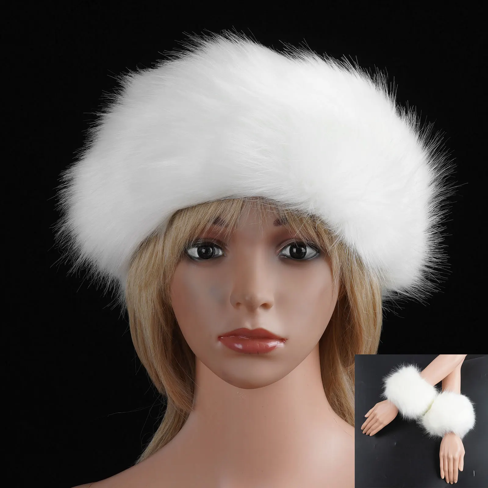 1 Пара женских зимних теплых перчаток из искусственного меха, сексуальная повязка на голову из искусственного меха, плюшевая меховая грелка для рук, перчатки без пальцев, Комплект лыжных шапок