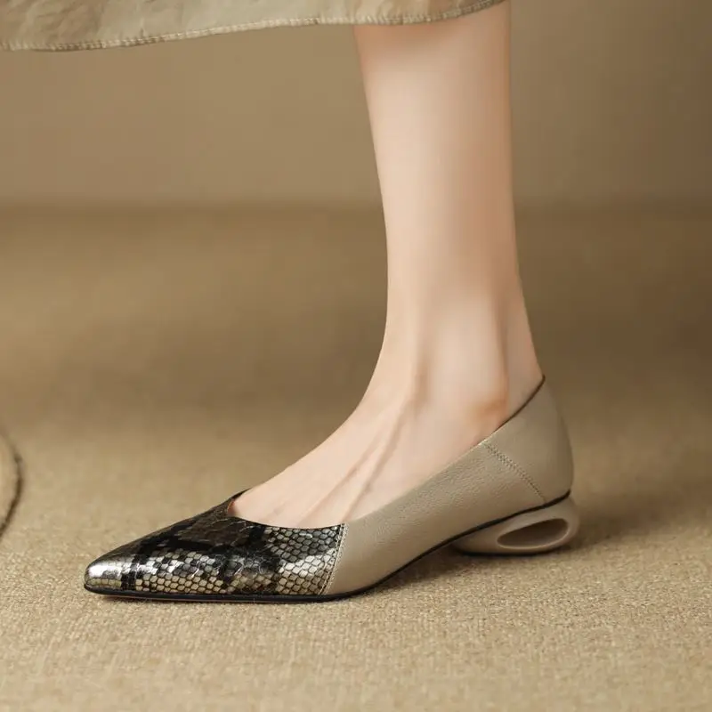 Размеры 34-42, Удобные женские туфли из натуральной кожи на каблуке С Острым носком и Змеиным Узором, Модные Туфли на высоком каблуке, удобные для ходьбы