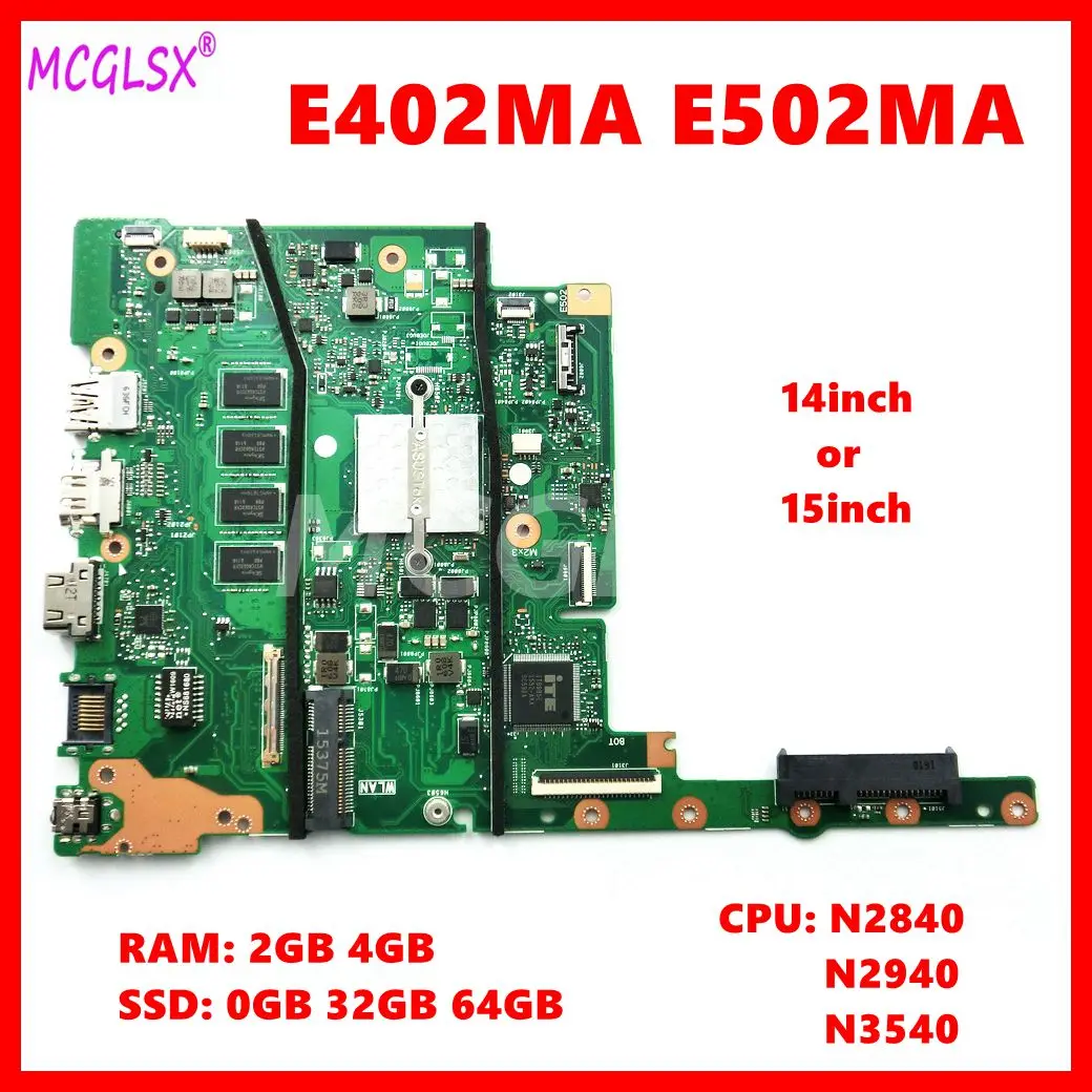 E402MA N2840/N2940/N3540 Процессор 2G/4g Оперативная память 0 ГБ 32 ГБ 64 ГБ SSD Материнская плата Для ASUS E402MA E502MA E402M E502M Материнская плата ноутбука