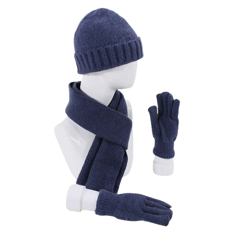 Для мужчин и женщин, зимний комплект из 3 предметов, шапка-бини, Длинный шарф, перчатки, однотонный вязаный череп с манжетами, Ветрозащитная шея в холодную погоду