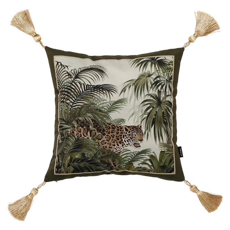 ретро-светильник, роскошный чехол для подушки с принтом тигра в джунглях с кисточками, наволочка для комнаты, украшение для дивана в гостиной