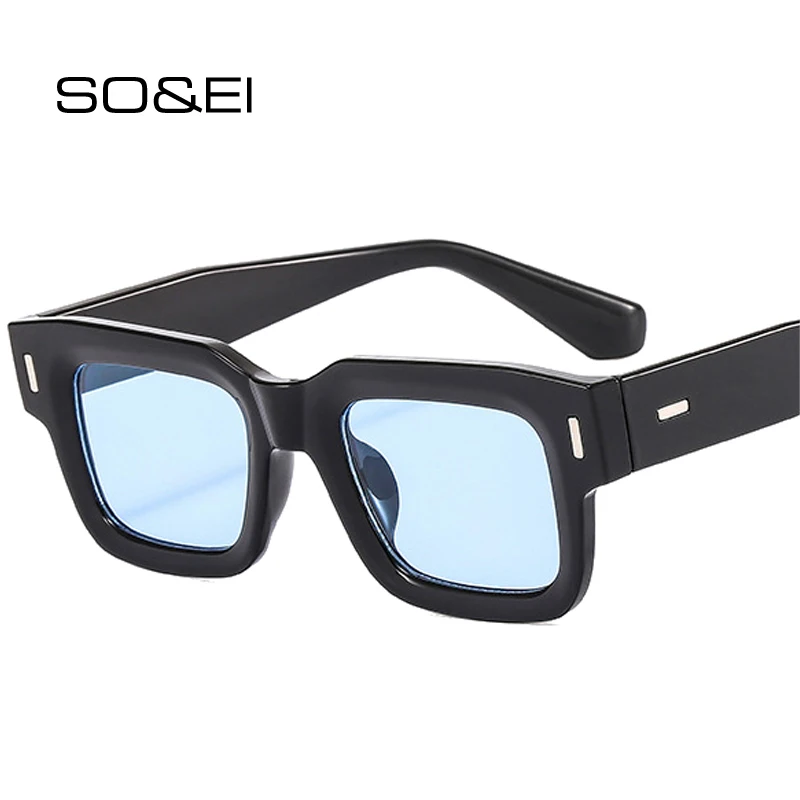 SO & EI Ins, популярные модные Квадратные Солнцезащитные очки, Женские очки в стиле ретро-панк, Прозрачные Океанские линзы, Мужские Очки, Оттенки UV400, Заклепки, Солнцезащитные Очки