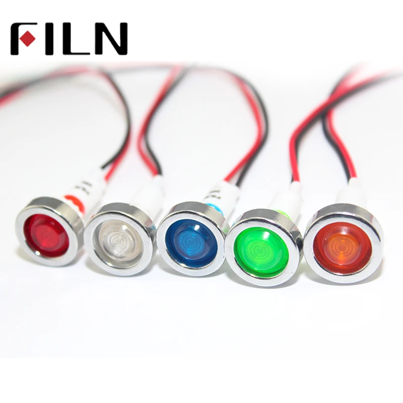 FILN FL1P-10NW-1 10 мм красный, желтый, синий, зеленый, белый 12 В 220 В 24 В светодиодный пластиковый индикатор, сигнальная лампа, контрольная лампа с кабелем длиной 20 см