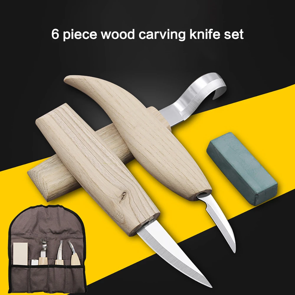 6 шт. деревообрабатывающий нож для резки, точилка для дерева, скребок для дерева, ложка-нож Набор инструментов для резьбы по дереву DIY