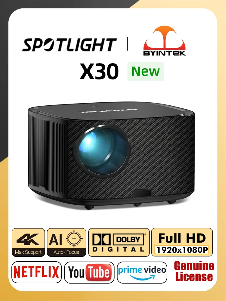 BYINTEK X30 1080P Full HD Юридически лицензированная ТВ-система Netflix AI с автоматической фокусировкой Dolby Smart WIFI ЖК-светодиодный проектор для домашнего кинотеатра