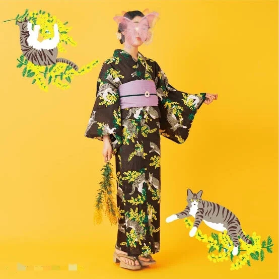 Японское кимоно, Халат, Женский Традиционный стиль, Натуральная хлопчатобумажная ткань, Японская Фотография, Кимоно для путешествий, Кошка