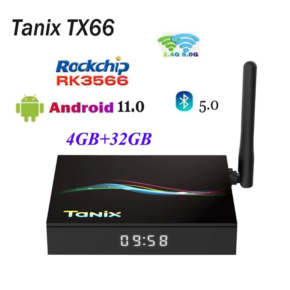 TX66 PK3566 Smart TV Box Android 11, 4G 32G 8K HD ВИДЕОКОДЕК 2,4 + 5G Двойной WiFi BT 5,0 PK3566 Четырехъядерный Медиаплеер Телеприставка