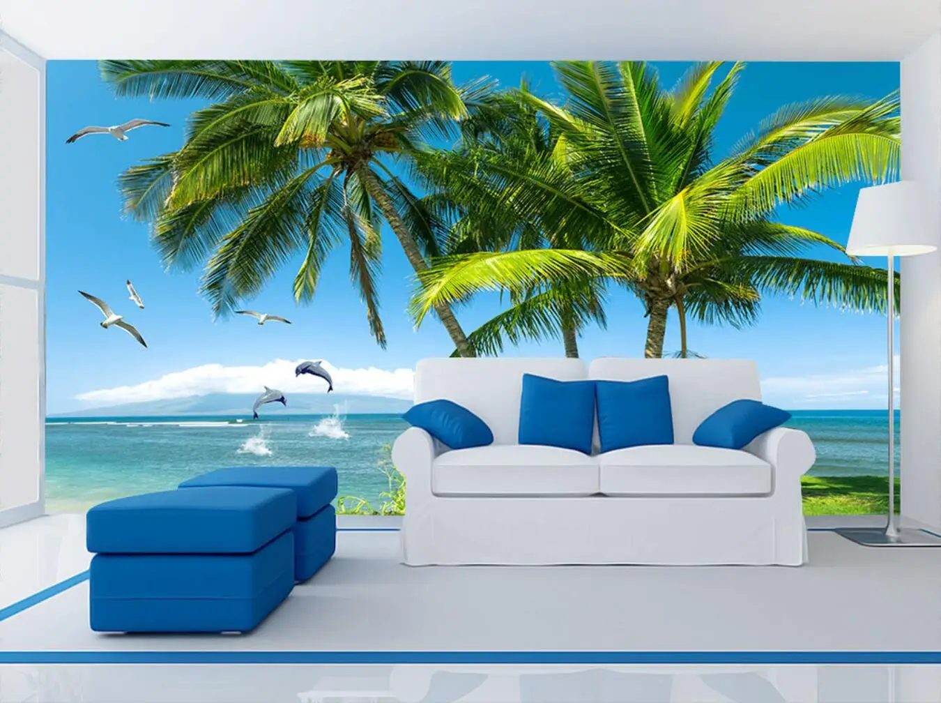 пользовательские 3D-обои с изображением морского пляжа, современные 3D-обои для гостиной, телевизор, диван, фон, искусство, домашний декор