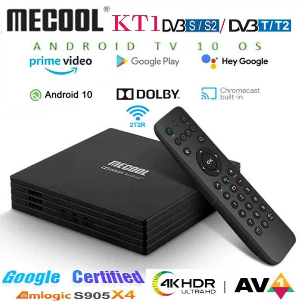 [Подлинный] Mecool KT1 DVB-T2/T или S2 TV BOX, сертифицированный Google, Android10 VS GTmedia Combo 4K Amlogic S905X4 AV1 2T2R 5G Двойной WIFI