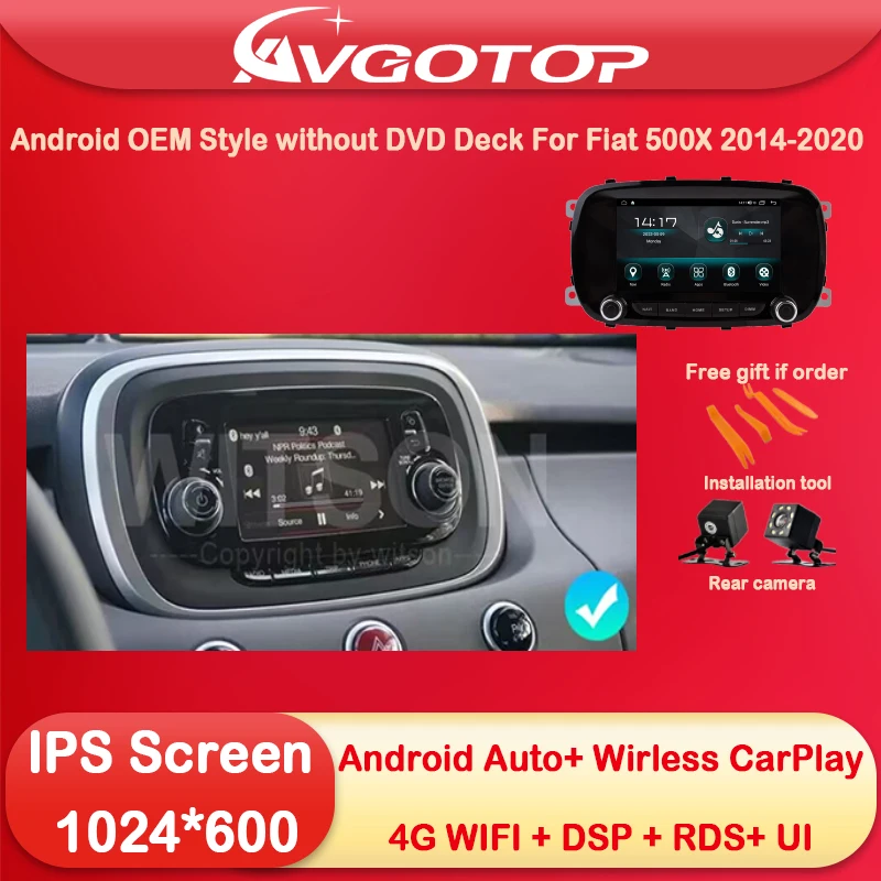 Автомобильный радиоприемник Android 12 Мультимедийный и OEM Стиль для Fiat 500X 2014 2016 2018 2020 Беспроводной Carplay Auto 4G Wifi GPS DSP Без DVD