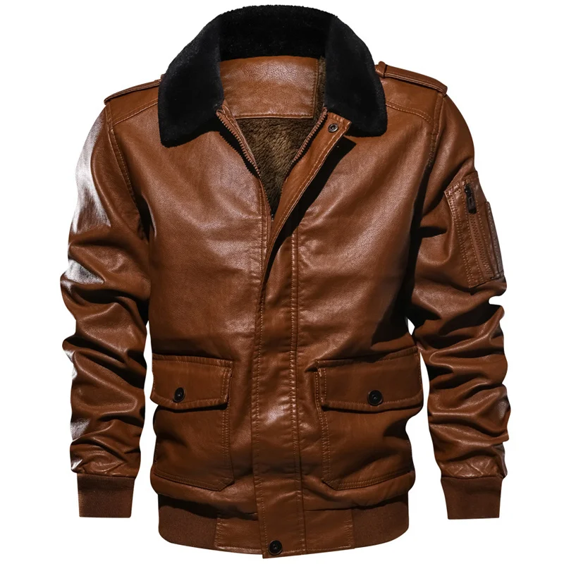 Мужские зимние мотоциклетные куртки из искусственной кожи с меховым воротником и карманами на молнии, мужская винтажная байкерская модная верхняя одежда, пальто