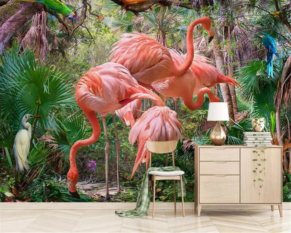 beibehang Стильные современные минималистичные рисованные обои тропическое растение фламинго ТВ фоновые обои для гостиной behang