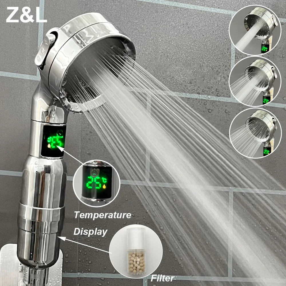 Светодиодный цифровой дисплей температуры, насадка для душа для ванной комнаты, 3 режима, Ручной душ высокого давления, экономящий чистую воду, Эко-душ