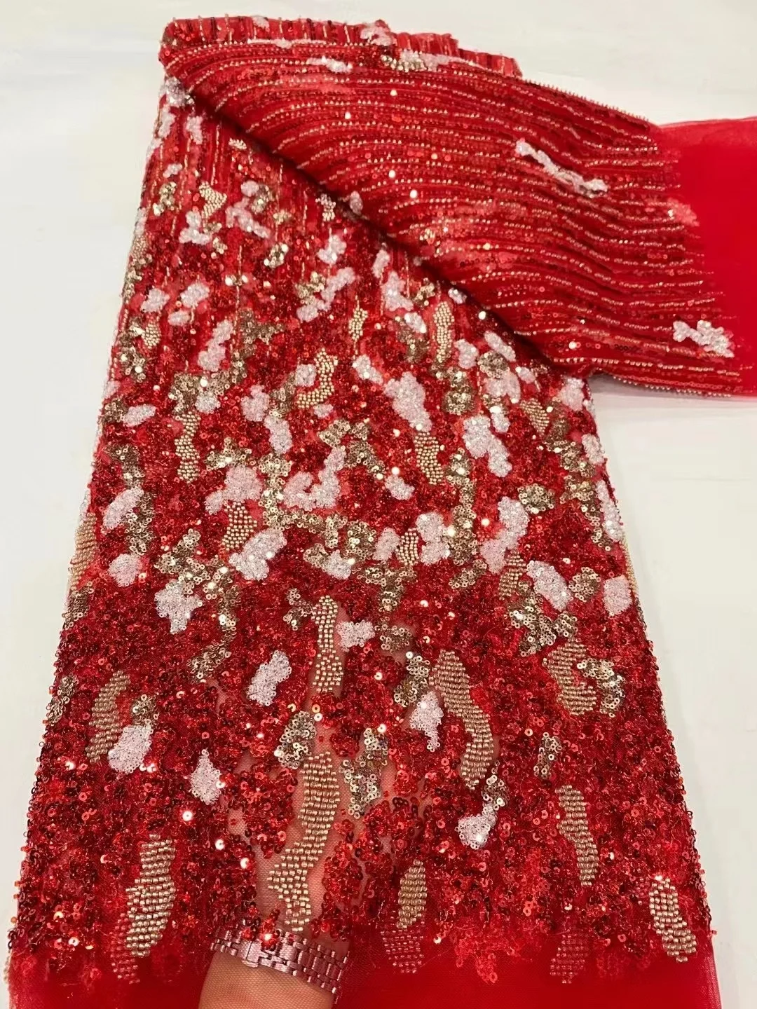 Роскошная Высококачественная французская Кружевная ткань из тяжелого бисера, Королевская Новейшая Африканская ткань с блестками Для вечернего платья, свадебные ткани
