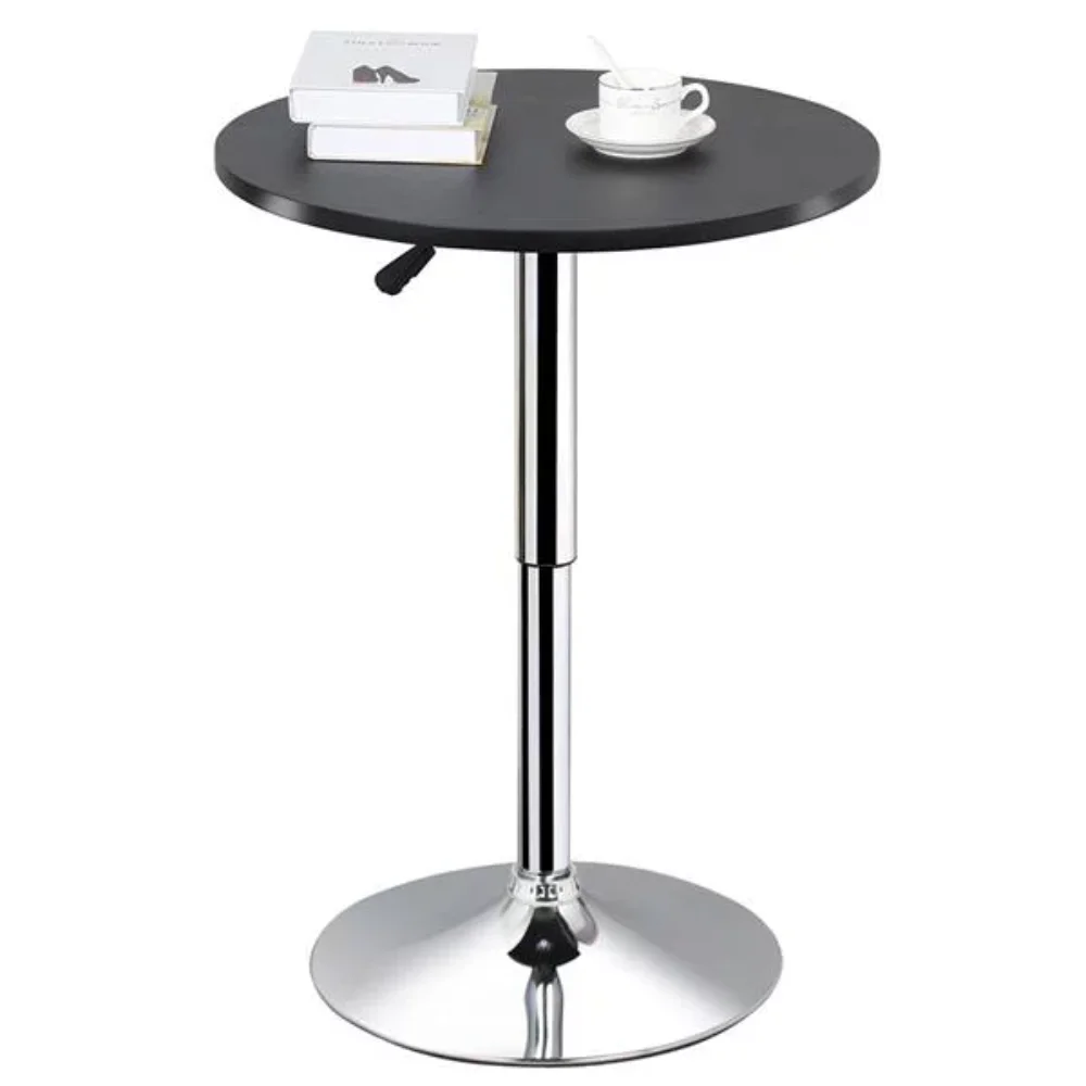 Yaheetech Регулируемый круглый поворотный барный столик для кафе-бистро с черной столешницей, многофункциональный мебельный обеденный стол