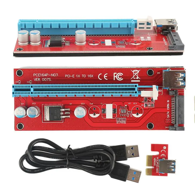 Красная карта PCIe PCI-E PCI Express Riser Card от 1x до 16x USB 3.0 Кабель для передачи данных от SATA до 4pin IDE Molex Источник питания 60 см для BTC, LTC, ETH