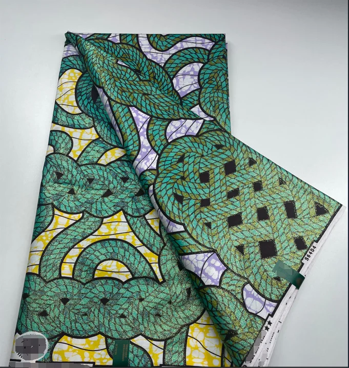 Лучшая Мягкая африканская Восковая ткань Анкара, Набедренная повязка Grand Glitter Pagne Зеленого цвета, Золотистый Материал, Материал 100 хлопок, 6 ярдов для шитья